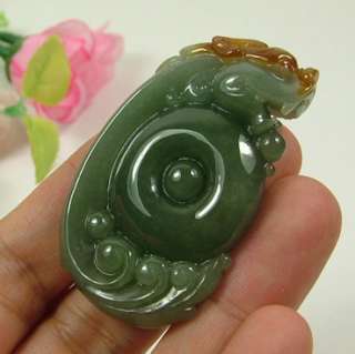 Green and Red Brown Natural Grade A Jade Jadeite Carved Dragon Pendant 