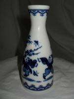 Vintage Sake Vase Dragon Scale Bamboo Boys Blue White  