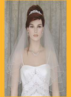 2T White/Ivory Elbow Wedding Bridal Veil Bugle Bead s8  