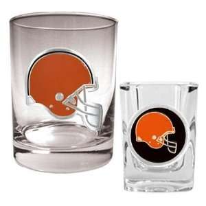  NIB Cleveland Browns NFL Liquor Rocks & Shot Glass Sports 