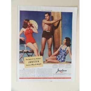 Jantzen swim suits. Vintage 30s full page print ad. (2 women,man at 