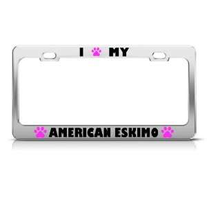 American Eskimo Paw Love Dog license plate frame Stainless Metal Tag 
