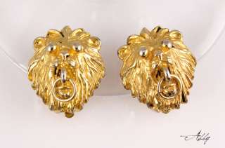 Hatti Carnegie Vintage Lions Head Door Earrings  