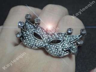   Silver Double Finger Ring Adjust Crystal Fancy Dress Costume  