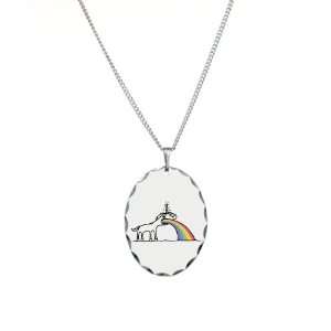    Necklace Oval Charm Unicorn Vomiting Rainbow Artsmith Inc Jewelry
