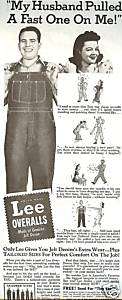 40s vintage LEE Bib denim Overalls AD~happy HUSBAND  