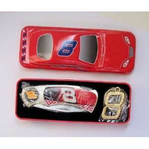  ABC Products   Red #8 Stock Car Tin Box ~ With Knife and 
