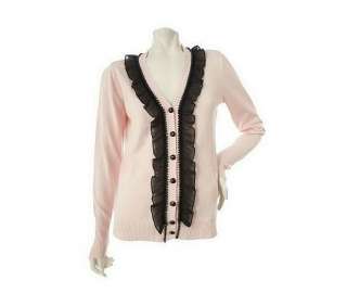   by Louis DellOlio Ruffle Front Cardigan wBeaded Trim ~ VRY L  