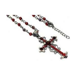 Vintage Cross Necklace  Ruby Austrian Crystal Womens Mens Spiritual 