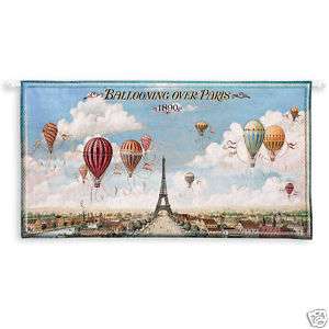 HOT AIR BALLOON PARIS FRANCE 1890 WALL HANGING TAPESTRY  