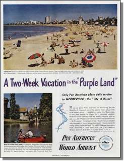 1948 Pocitos Beach Montevideo Uruguay Pan Am Travel Ad  
