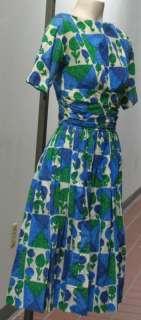 1950s Jonathan Logan Blue Green Voile Mod Party Dress  