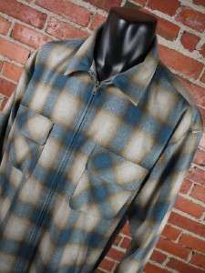   Size XL PENDLETON BLUE SHADOW PLAID ZIP UP 100% Virgin Wool Shirt Coat