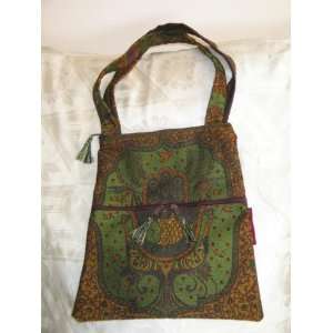  Hamsa Green / Gold Hippy Shoulder Tapered Bag W/ Zipper 