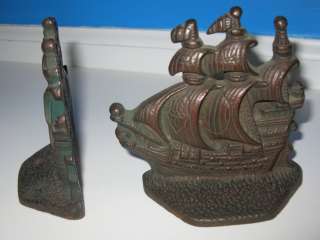 Antique Vintage Spanish Clipper Sailing Ship Bookends Bronze Cast Iron 