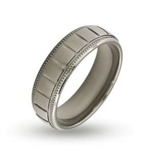 Mens Stainless Steel Ridged Band with Milgrain Edges Size 12 (Sizes 10 