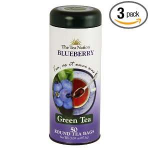 The Tea Nation Blueberry Tea, Green Tea, 50 Count Round Tea Bags (Pack 