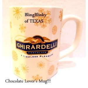 Ghirardelli Octagon Golden Snowflakes Coffee Hot Chocolate Tea Mug Cup 