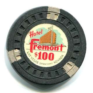 Vegas FREMONT $100 Casino Chip w/bldg hub mold 1st issue  