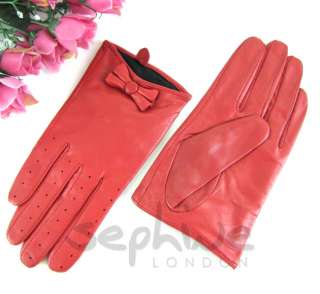Ladies Short Length Leather Gloves & Baby Bow Knot B7  