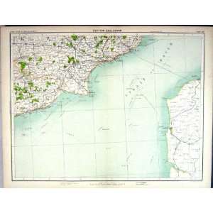  Bartholomew Map England 1891 Dover Romney Marsh Folkestone 