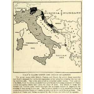   Expansion War Map Treaty London Fiume Valona   Original Halftone Print