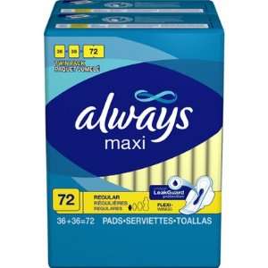  Always Maxi Regular Pads with Flexi Wings   72 Count 
