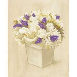  White & Purple Flowers in Square Vase by David Col 7.75X9 