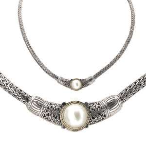  925 Silver & Mabe Pearl Necklace with 18k Gold Accents  20 