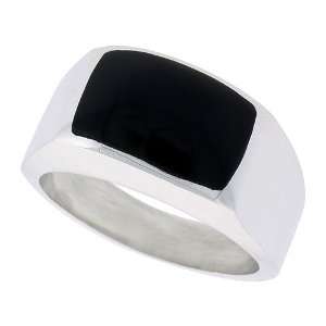  Sterling Silver Gents Ring w/ a Rectangular Jet Stone, 7 