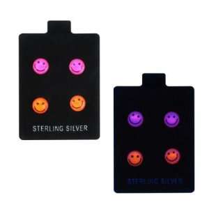 925 Sterling Silver   UV Acrylic   Purple/Orange Stud Smiley Earrings 