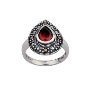  Sterling Silver Garnet Colored Cubic Zirconia Marcasite 