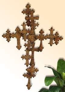 FRENCH TUSCAN Old World XL Antique Gold DIMENSIONAL CROSSES Wall Decor 