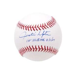 Justin Upton Autographed Ball   with 1st HR 8 7 07 Inscription 