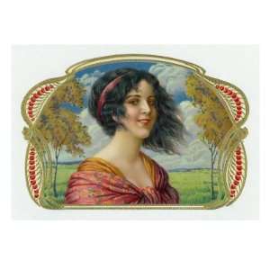  Woman in a Windy Meadow Cigar Inner Box Label Giclee 