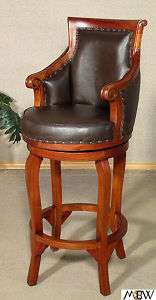 Mahogany Upholstered Brown Leather Barstool  
