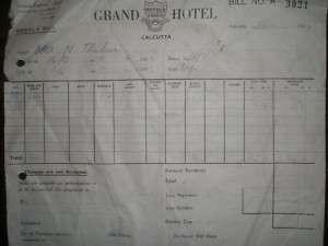 Calcutta Grand Hotel Invoice India 1955  