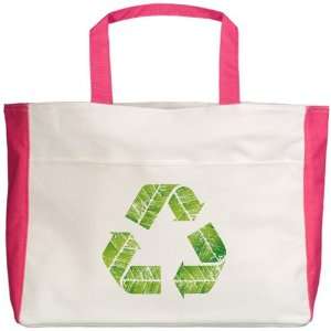    Beach Tote Fuchsia Recycle Symbol in Leaves 