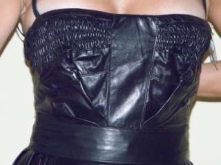 CHRISTIAN DIOR Runway Black Leather Bustier Dress 40  