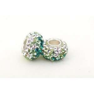 Green & Clear Swarovski Crystal Sterling Silver European Bead, Pandora 