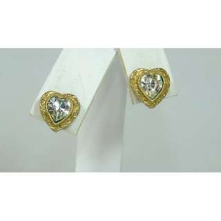 Vtg Dainty Heart Crystal Clear Rhinestone Post Pireced Earrings 
