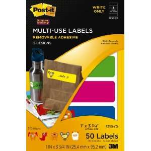 Post it Multi Use Designer Series Labels, 5 Designs, Write Only, 1 x 3 