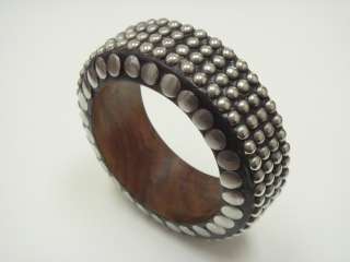 WOODEN WOOD BANGLE BRACELET STUDDED WITH SILVER #4066  