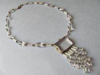 Vintage 1930s Art Nouveau Deco Glass Pendant Dangle Necklace  
