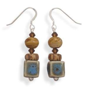  Glass and Wood Bead French Wire Earrings Jewelry