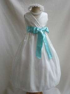 IVORY AQUA/POOL BLUE WEDDING FLOWER GIRL DRESS 1   14  