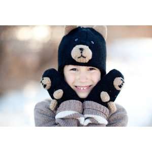  Knitwits Kids   Black Bear Pilot Hat   Kid Size   Ages 3 7 