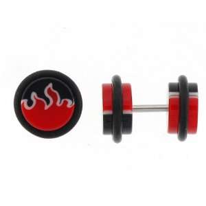     Red Flames on Black   16g Wire   8mm/0g   Sold as a Pair Jewelry