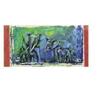  Wild Elephants by Rolf Knie   9 x 19 3/4 inches   Fine Art 