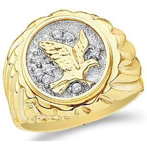    13   10k Yellow and White Two 2 Tone Gold Eagle Bird Seven 7 Stone 